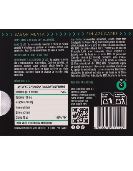 WUG diet El chicle funcional sin azAºcar con sabor menta BLISTER 8 UDS